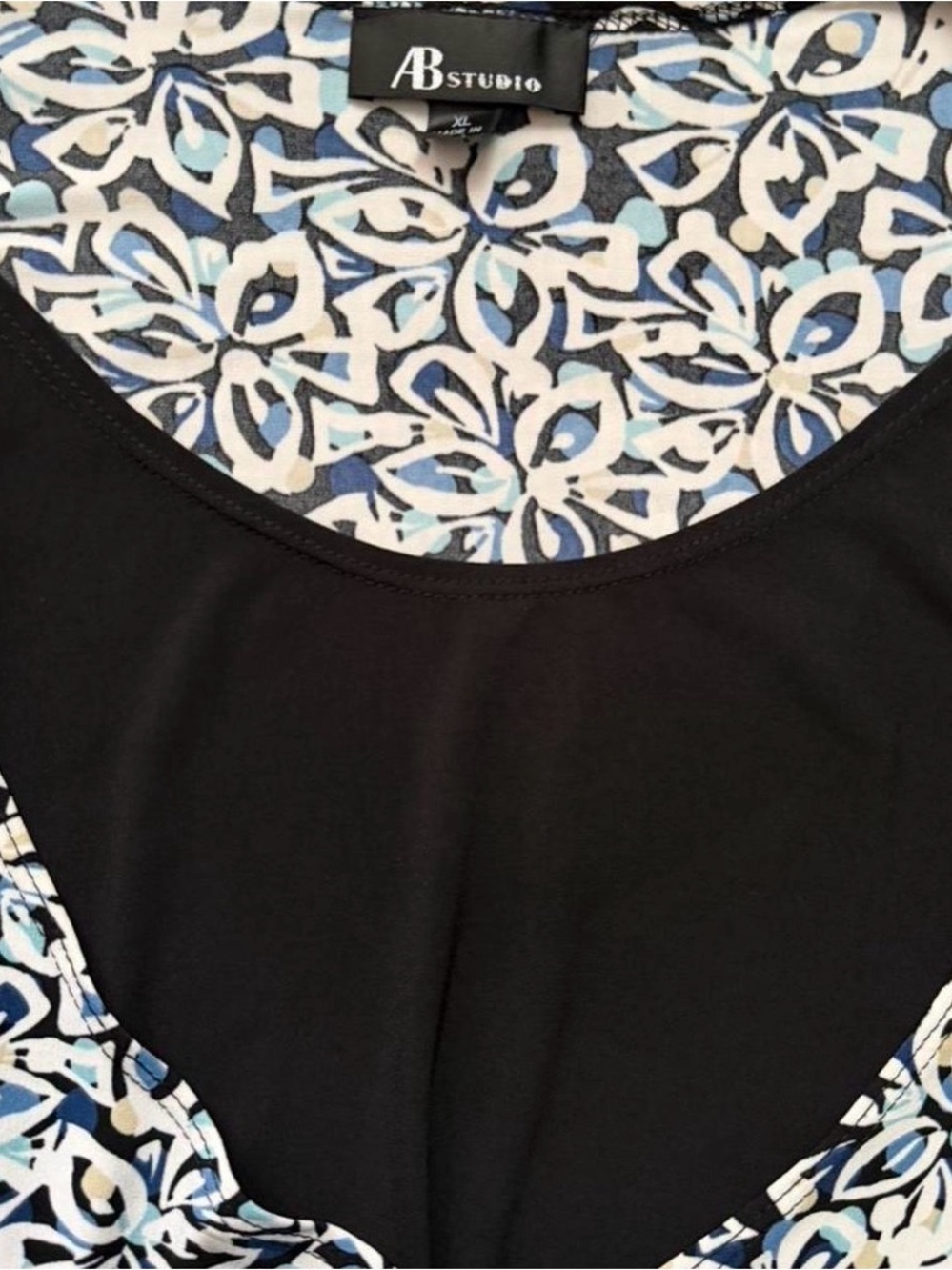 AB Studio Black & Blue Floral V-Neck Wrap Top - Picture 3 of 4